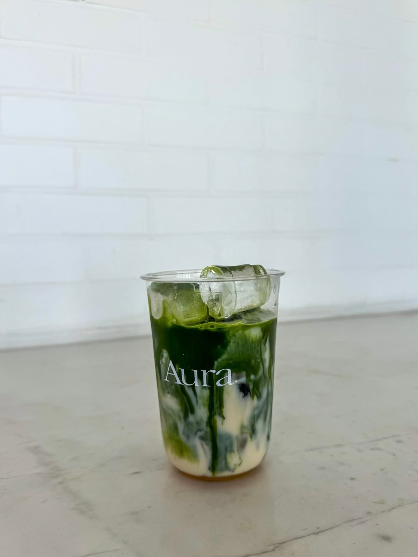 Finished matcha tea ready to enjoy