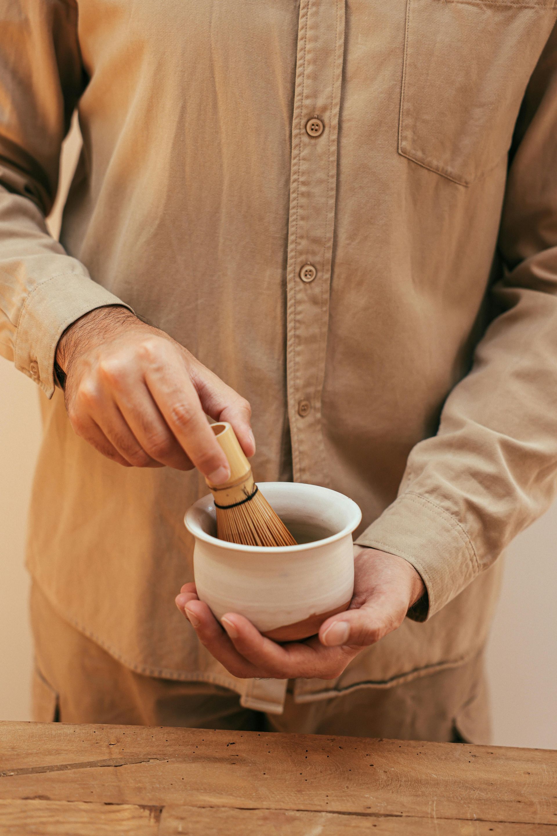 Whisking matcha